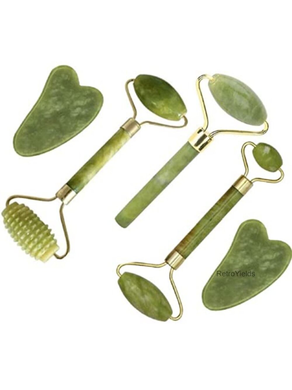 Jade Roller & Gua Sha Set 5 in 1 Facial Massager Tools for Face Sculpting &